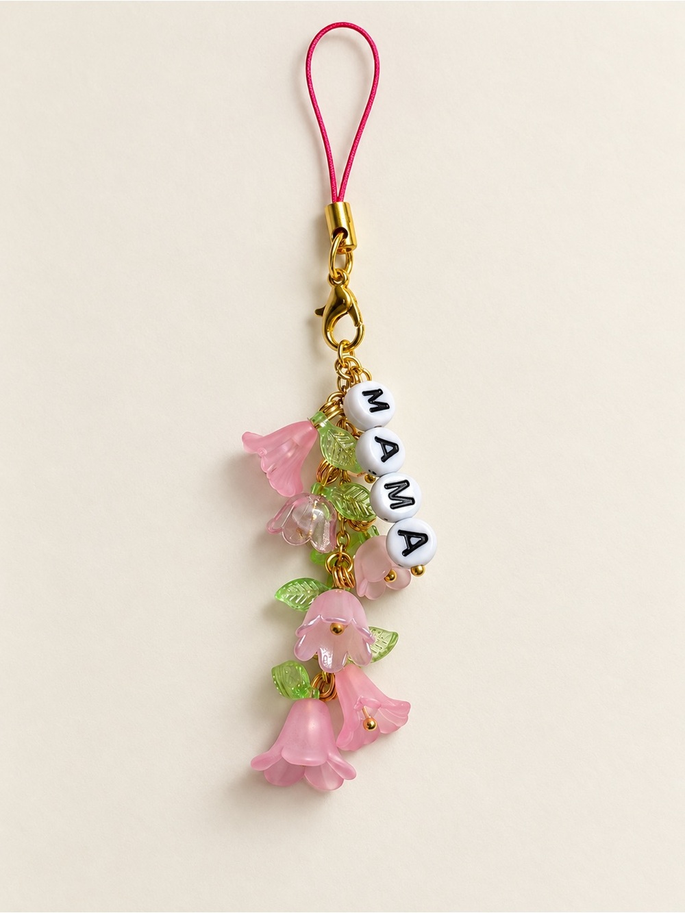 Pink Floral 'MAMA' Charm Keychain